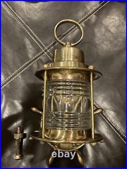 Vintage Brass Nautical Porch Sconce Light Fixture Ships Wheel Jelly Jar Glass