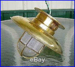 Vintage Brass Nautical Ship's Engine Room Ceiling Light With Cover & Mount Plate