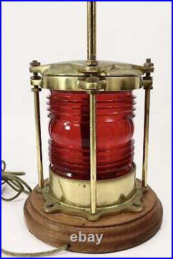 Vintage Brass Navigation Light Lens Lamp -Nautical Port Red Piling Marine Decor