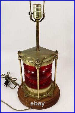 Vintage Brass Navigation Light Lens Lamp -Nautical Port Red Piling Marine Decor