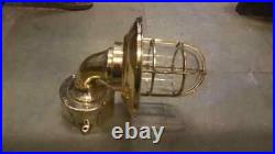 Vintage Brass Salvaged Bulkhead Light with Brass Shade and Junction Box