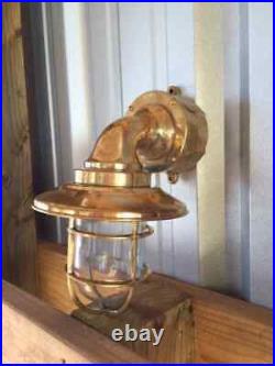 Vintage Brass Salvaged Bulkhead Light with Brass Shade and Junction Box