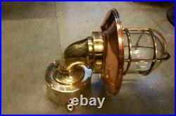 Vintage Brass Salvaged Bulkhead Light with Copper Shade and Junction Box