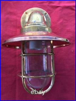 Vintage Brass Salvaged Bulkhead Light with Copper Shade and Junction Box