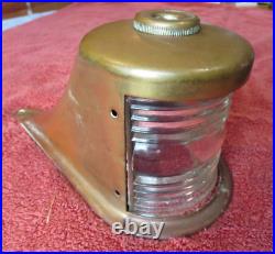 Vintage Brass Ship Lamp Signal Boat light with K&S glass lens shade globe Antique