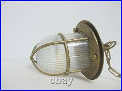 Vintage Brass Ship Lantern Light Caged Bulkhead Industrial Boat Maritime LIDO