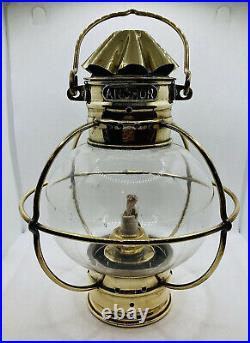 Vintage Brass Ships Hanging Onion ANCHOR Oil Lamp Light Maritime Nautical