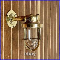 Vintage Brass Wall Sconce With Arm, Clear Globe