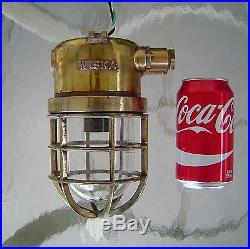 Vintage Brass Wiska Nautical Ship's Ceiling Cage Light Rewired