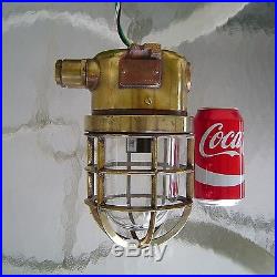 Vintage Brass Wiska Nautical Ship's Ceiling Cage Light Rewired