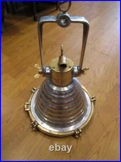 Vintage Brass and Aluminum Hanging Light- Refurbished Rewired Ready for use