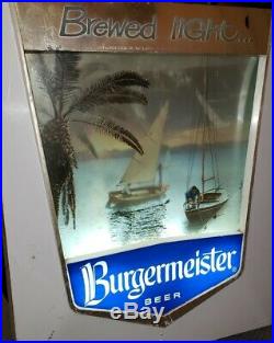 Vintage Burgermeister Beer Nautical Motion Lighted Light-Up Sign Boats 60s