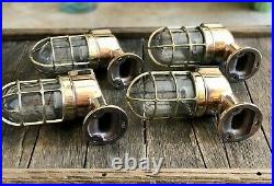 Vintage Copper And Brass Caged Nautical Light Industrial Caged Sconces With Cl