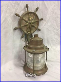 Vintage Copper Brass Ships Wheel Nautical Porch Light Fixture Sconce Old 99-18E