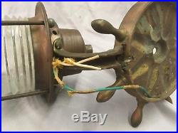 Vintage Copper Brass Ships Wheel Nautical Porch Light Fixture Sconce Old 99-18E