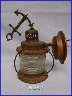 Vintage Copper Nautical Anchor Hanging Wall / Porch Jelly Jar Light Lamp
