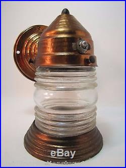 Vintage Copper Nautical Light Lamp Fixture hammered copper finish thick glass