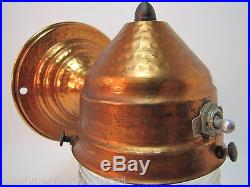 Vintage Copper Nautical Light Lamp Fixture hammered copper finish thick glass