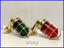 Vintage Decor Lamp Soilid Brass Swan Red & Green Glass Nautical Light Lot of 2