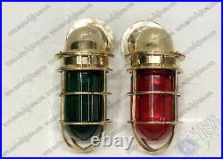 Vintage Decor Lamp Soilid Brass Swan Red & Green Glass Nautical Light Lot of 2