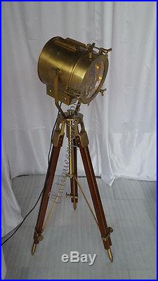 Vintage Designer Brass Nautical Search Light Tripod Floor Lamp Decor