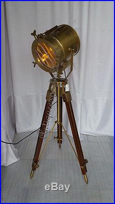 Vintage Designer Brass Nautical Search Light Tripod Floor Lamp Decor