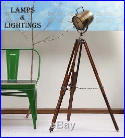 Vintage Designer Industrial Antique Nautical Spot Light Tripod Floor Lamp Decor