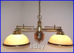 Vintage French Louisane Nautical Double Billiard Light Brass Wood & Glass 897