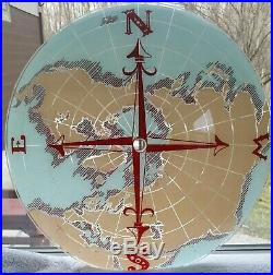 Vintage Glass Ceiling World Map Compass Nautical Light Cover with Rare Ships Wheel