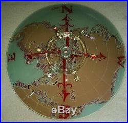 Vintage Glass Ceiling World Map Compass Nautical Light Cover with Rare Ships Wheel
