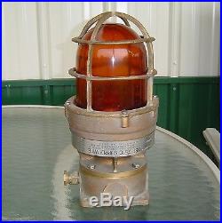 Vintage Heavy Brass Amber Lens Nautical Ship Post Light