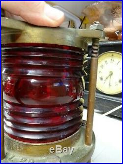 Vintage Heavy Brass Marine Piling Light Lantern with RED Fresnel Glass 4335 L 29