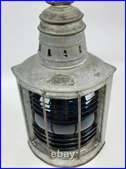 Vintage Helvic's Lamp Nautical Maritime Ship Lantern Boat Light RARE BLUE Lense