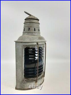 Vintage Helvic's Lamp Nautical Maritime Ship Lantern Boat Light RARE BLUE Lense