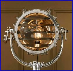 Vintage Industrial DESIGNE Chrome Nautical SPOT LIGHT Tripod Floor LAMP Decor