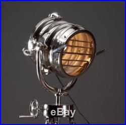 Vintage Industrial DESIGNER Chrome Nautical SPOT-LIGHT Tripod Floor LAMP Decor