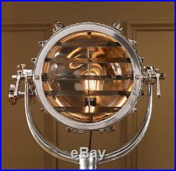 Vintage Industrial DESIGNER Chrome Nautical SPOT-LIGHT Tripod Floor LAMP Decor
