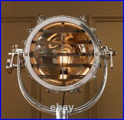Vintage Industrial DESIGNER Chrome Nautical SPOT LIGHT Tripod Floor LAMP Decor 1