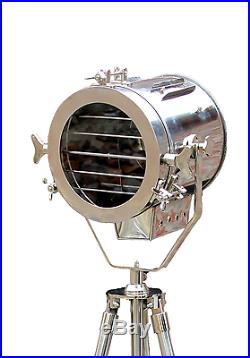 Vintage Industrial Designer Chrome Nautical Spot Light Tripod Floor Lamp