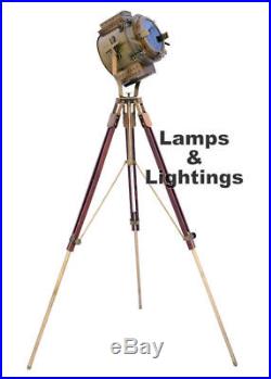 Vintage Industrial Designer Chrome Nautical Spot Light Tripod Floor Studio Lamp