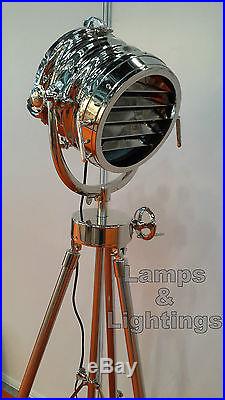 Vintage Industrial Designer Chrome Nautical Spot Light Tripod Lighting New