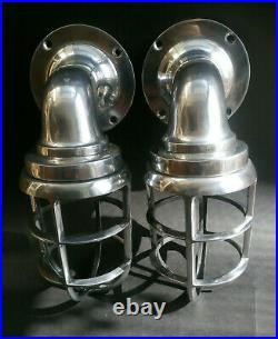 Vintage Industrial Nautical Bulkhead Wall Lights Caged Aluminium Polished Wired