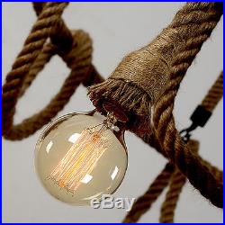 Vintage Industrial Pendant Lamp Retro Edison Nautical Manila Rope Ceiling 6Light