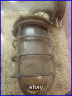 Vintage Industrial Russell & Stoll NY Cage Vapor Proof Marine Barn Light Fixture