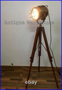 Vintage Industrial Spot Light Floor Lamp Adjustable Tripod Marine Studio Light