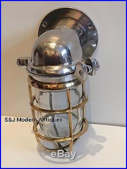 Vintage Industrial Wall Light Brass Aluminium Bulkhead Marine Nautical Ship Lamp