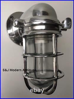 Vintage Industrial Wall Light Silver Aluminium Bulkhead Marine Nautical Lamp Old