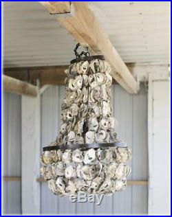 Vintage Iron Oyster Shell CHANDELIER Beach Cottage Hand Made Light