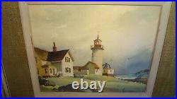 Vintage JOHN HARE Eastern Point Light Glouchester Watercolor Painting