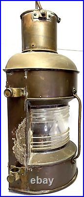 Vintage Japanese or Chinese Ship Lantern Large Brass Copper Glass Nautical Light